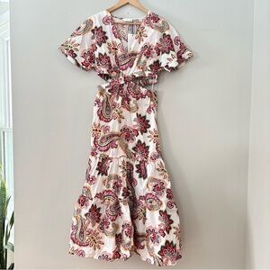 Zara Printed Cut-Out Poplin Midi Dress in a multicolor floral paisley Sz Small
